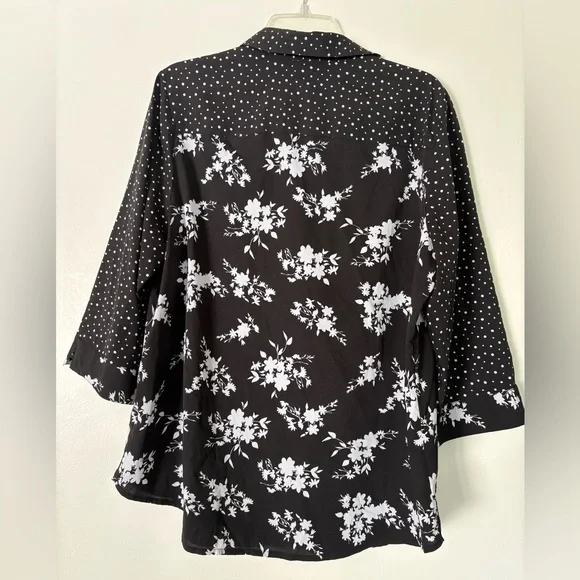 Chico’s 2 L Mixed Print Floral Polka Dot Blouse Grandmacore Office Church Drapey - Picture 4 of 8